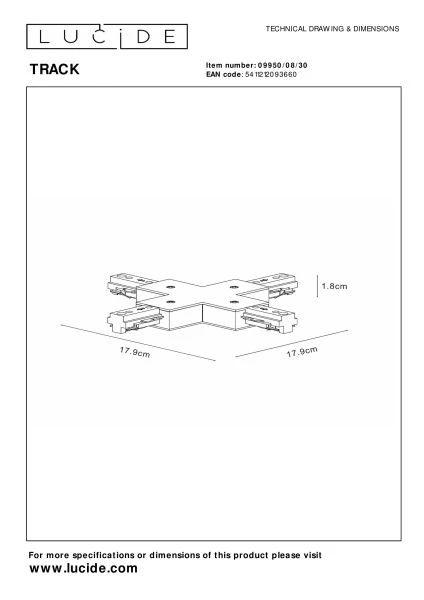 Lucide TRACK connecteur en X - Système de rail monophasé / Éclairage sur rail - Noir (Extension) - technique